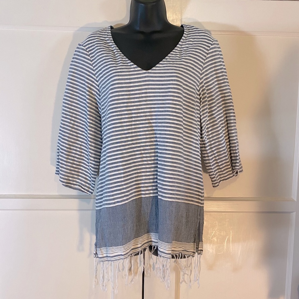 E3 by Etcetera 3/4 sleeve Striped Peasant Blouse S